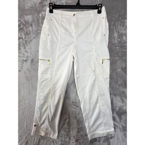Chicos‎ Brigitte So Slimming White Cargo Crop Pants Gold Zip Womens Size 0 Small